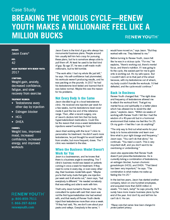 Breaking The Vicious Cycle. Renew Youth Makes A Millionaire Feel Like A Million Bucks