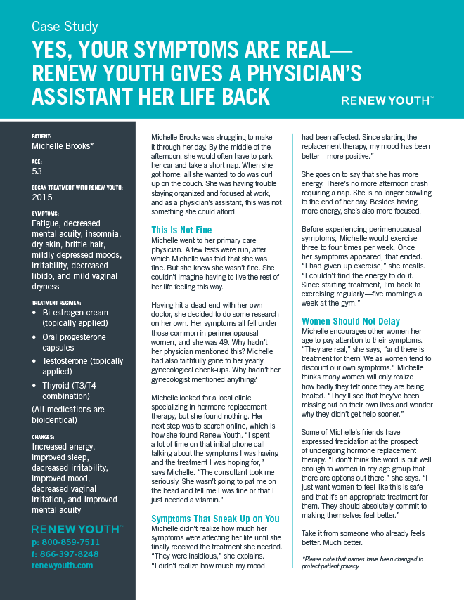 Yes, Your Symptoms Are Real. Renew Youth Gives A Physician’s Assistant Her Life Back